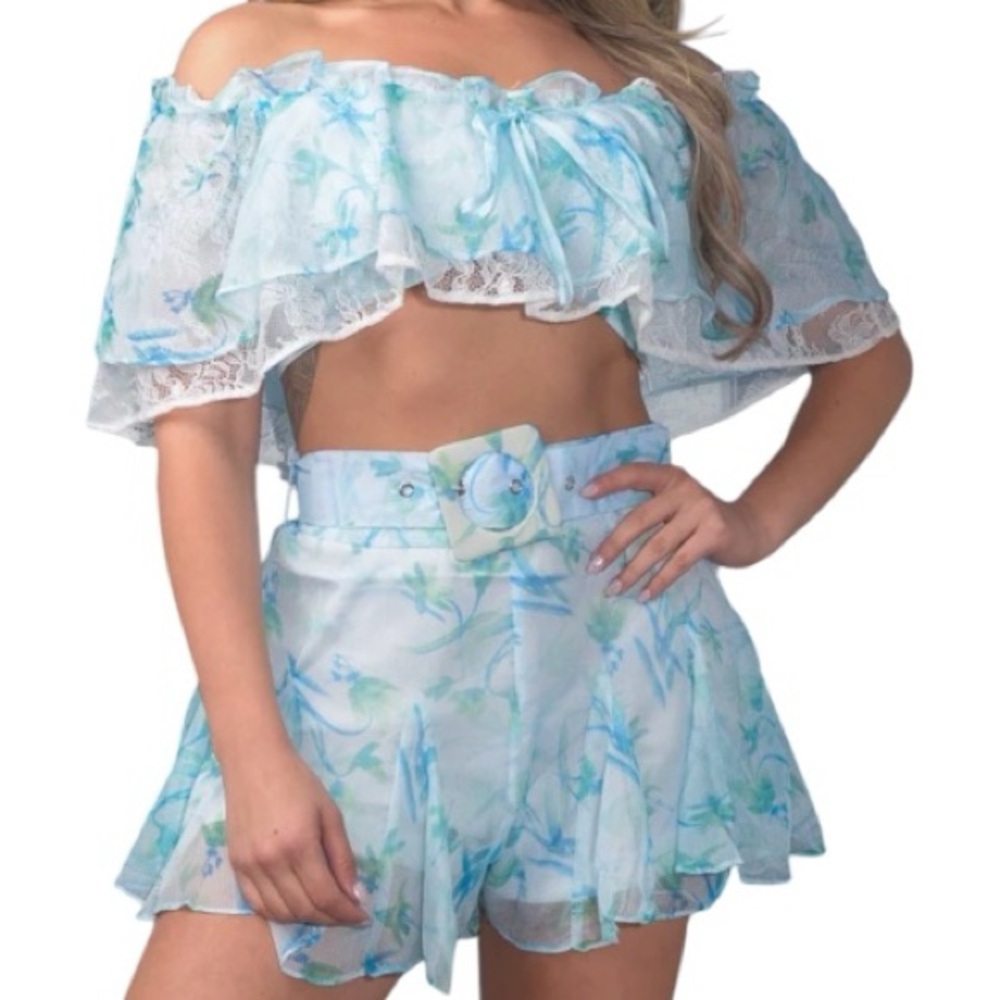 Floral Off-Shoulder Top and Shorts Set